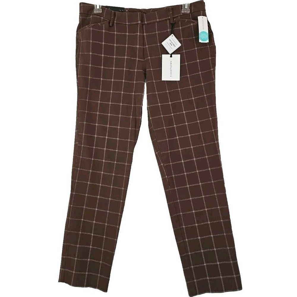 41 Hawthorn ~Woman Size 14~Brown Plaided Becca Straight Leg Mid Rise Dress Pants